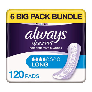 Discreet Long Pads - 120 Pads (6 Pack Bundle)